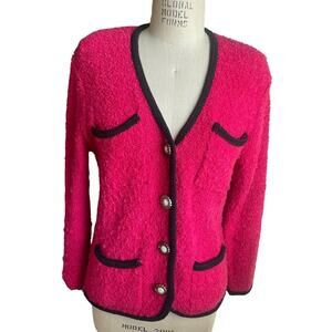 Vintage 90s Robinson's Hot Pink Boucle Sweater Blazer Size Medium